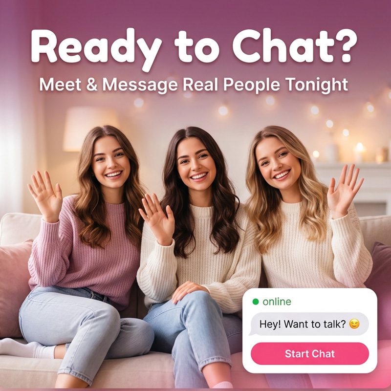 ready to chat? girls sitting on the couch inviting to chat.